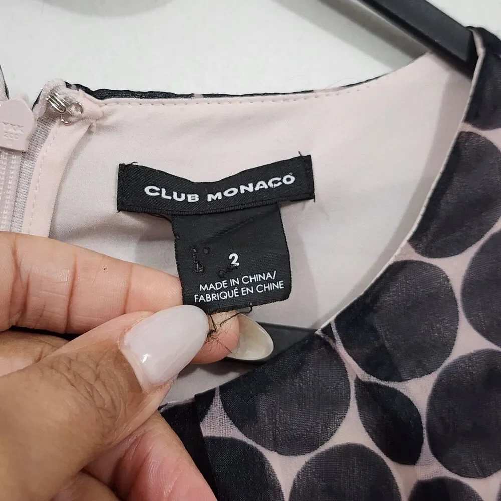Club Monaco Retro Drop Waist Pink Dots Party Dress Pink Black Sleeveless Size 2